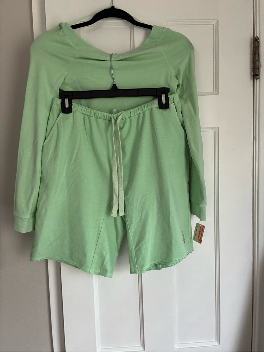 Free People Pastel Mint Elastic Waist Shorts and matching top.